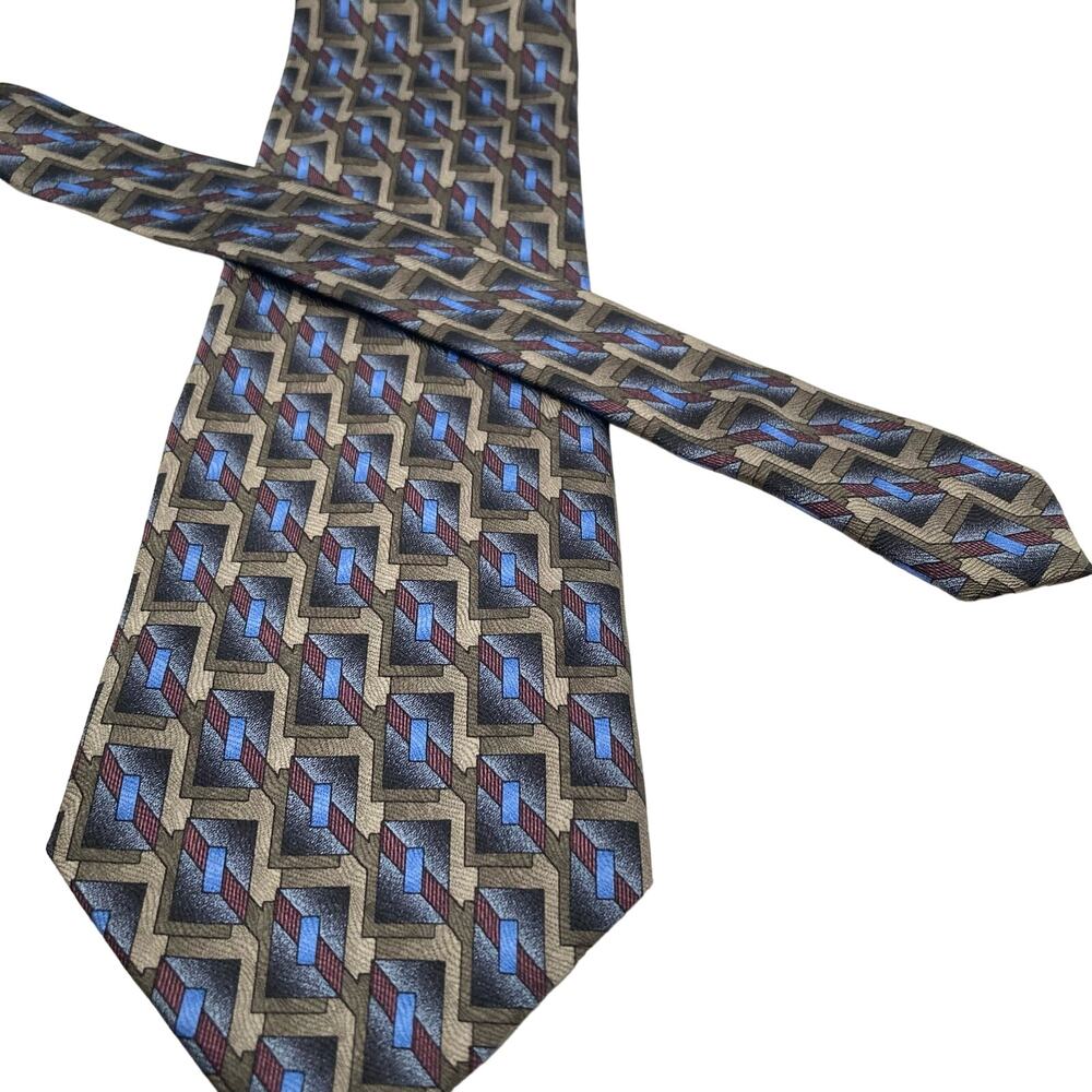 Mens Neck Tie 100% Silk Louis Roth Hand Made Brown Blue 61"L x 3.75"W